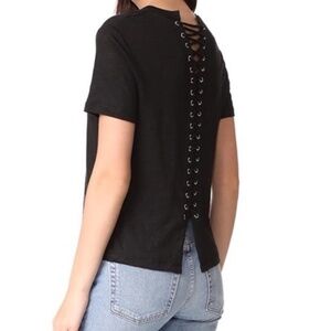 ALC Alber Lace Up Back Short Sleeve T-Shirt in Black